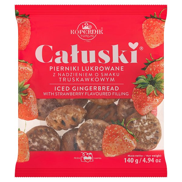 Kopernik Całuski Pierniki lukrowane z nadzieniem o smaku truskawkowym 140 g
