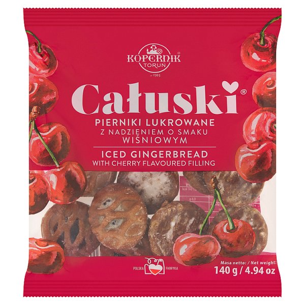 Kopernik Całuski Pierniki lukrowane z nadzieniem o smaku wiśniowym 140 g