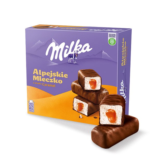Milka Alpejskie Mleczko Pianka o smaku waniliowym z nadzieniem karmelowym 350 g