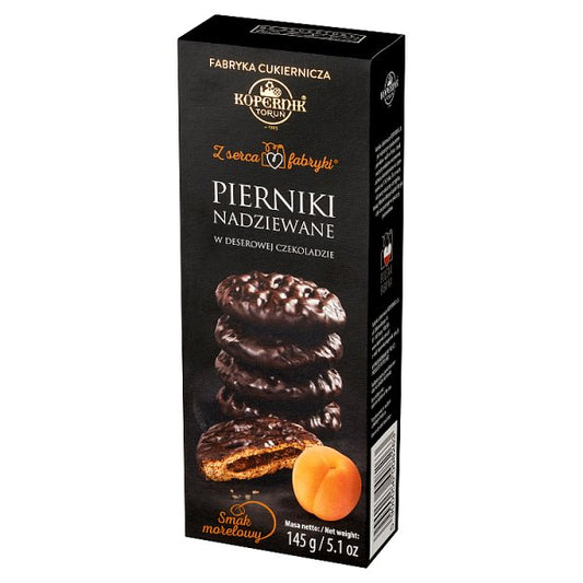 Kopernik Z serca fabryki Pierniki nadziewane w deserowej czekoladzie smak morelowy 145 g