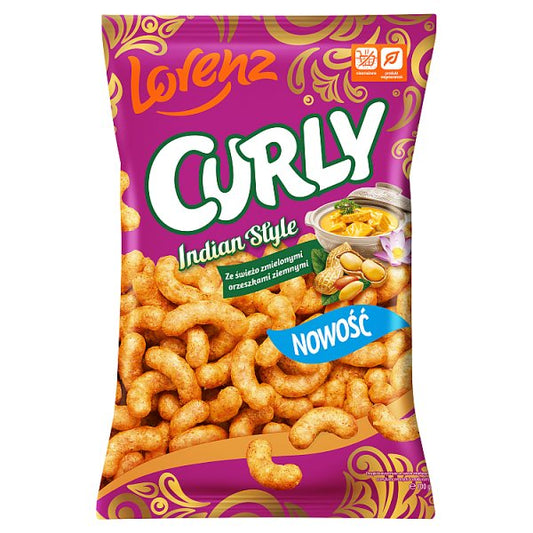 Lorenz Curly Chrupki kukurydziane ze świeżo zielonymi orzeszkami ziemnymi o smaku curry 100 g