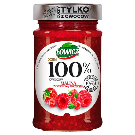 Łowicz Dżem 100 % owoców malina z czerwoną porzeczką 210 g